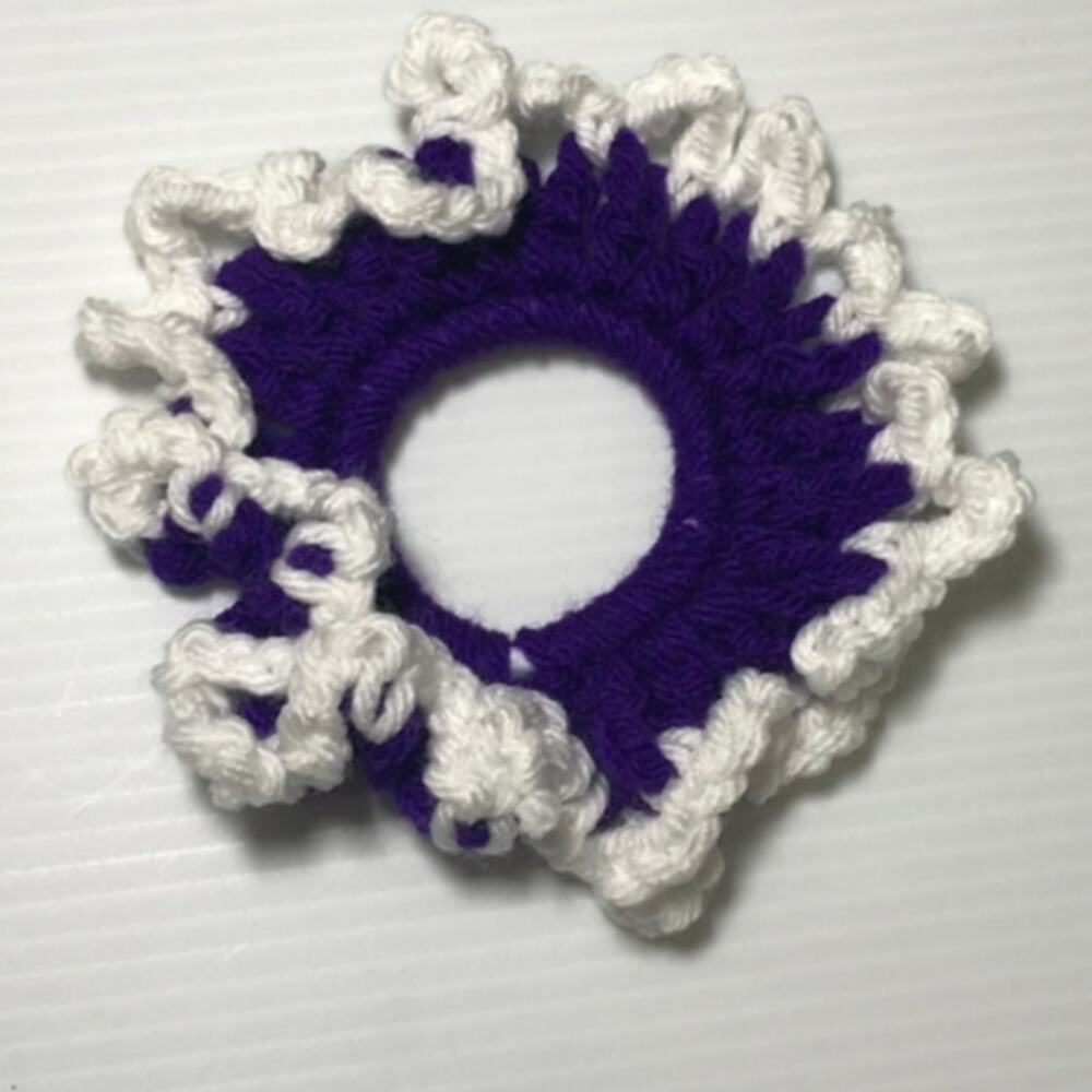 NWT Purple White Handmade Crocheted Hair Scrunchie
